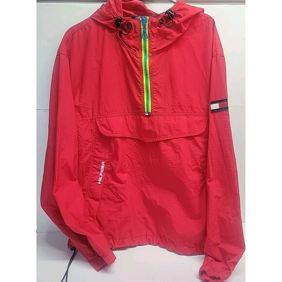 VINTAGE TOMMY HILFIGER WINDBREAKER JACKET LARGE L MENS HOODIE SPELL OUT FULL ZIP - Picture 1 of 14